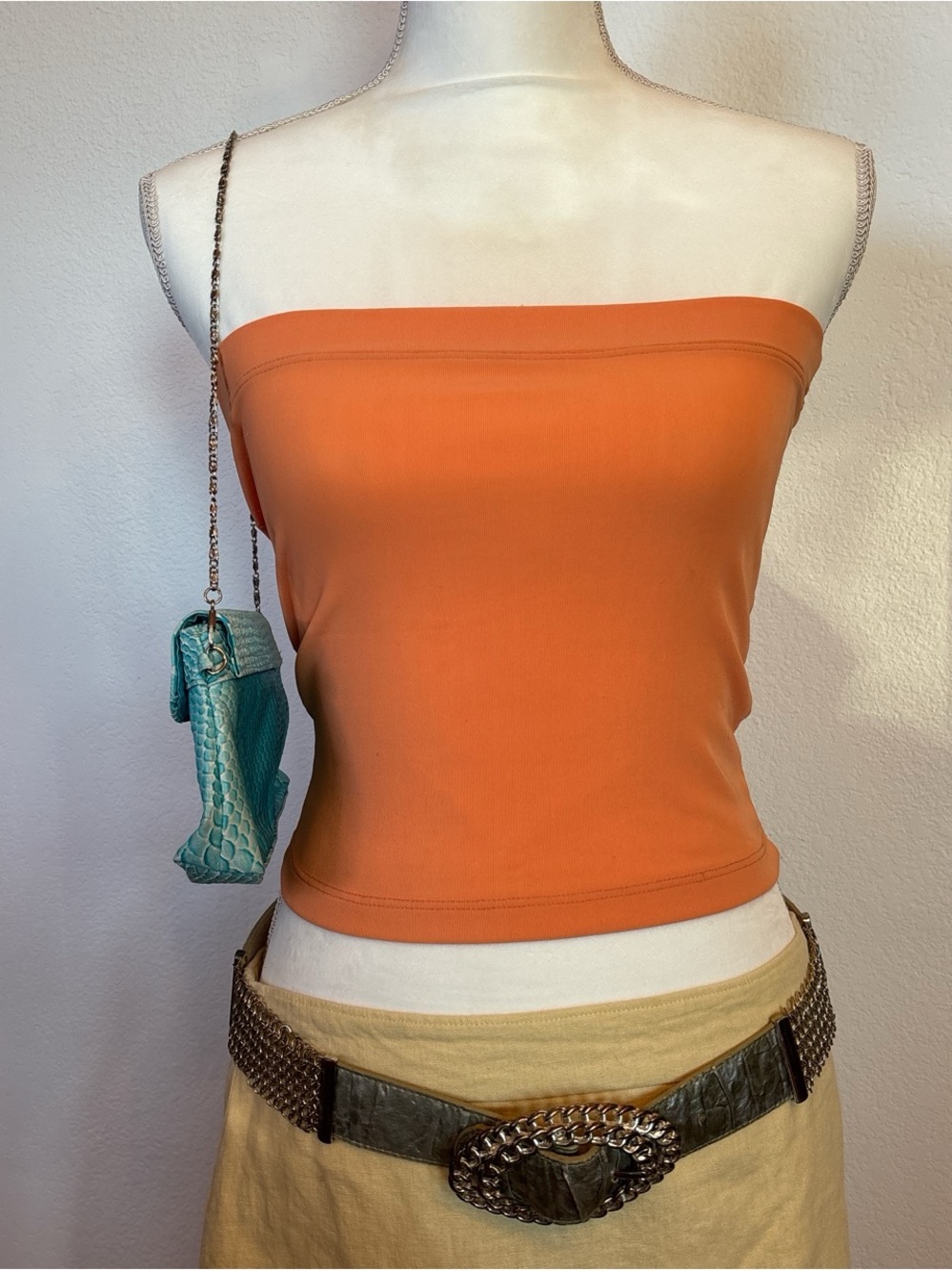 Vintage Y2K USA made Orange Strapless Tube Top - Women Large